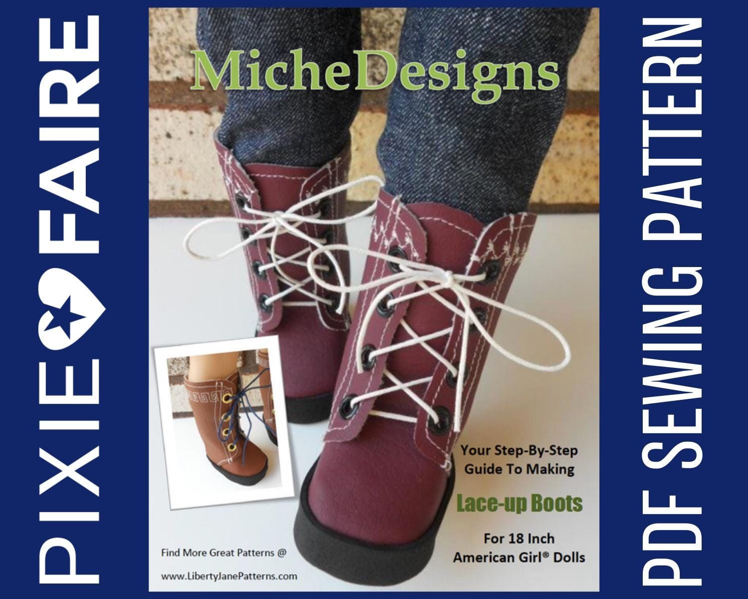 Lace up Boots 18 Inch Doll Clothes Shoe Pattern Fits Popular 18 Dolls Miche Designs PDF Pixie Faire Etsy