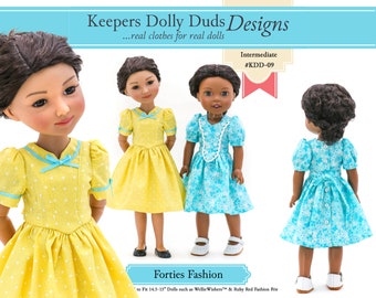 Forties Fashion Dress 14.5-15 inch Doll Clothes Pattern Fits WellieWishers & Ruby Red Fashion Friends - Keepers Dolly Duds -PDF- Pixie Faire