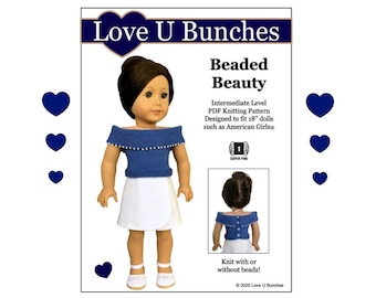 Beaded Beauty 18 inch Doll Clothes Knitting Pattern Fits Popular 18" Dolls - Love U Bunches - PDF - Pixie Faire