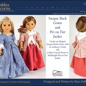 Sacque Back Gown and Pet en l'ier 18 inch Doll Clothes Pattern Fits Dolls such as American Girl® - Thimbles and Acorns - PDF - Pixie Faire