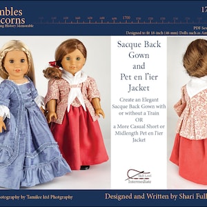 Sacque Back Gown and Pet en l&#39;ier 18 inch Doll Clothes Pattern Fits Popular 18&quot; Dolls - Thimbles and Acorns - PDF - Pixie Faire