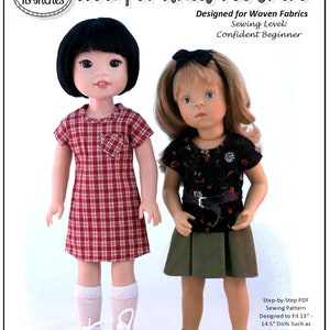 NOT For Knits Tee-Shirt, Dress 13-14.5 inch Doll Clothes Pattern Fits Minouche and WellieWishers™ - Forever 18 Inches - PDF - Pixie Faire