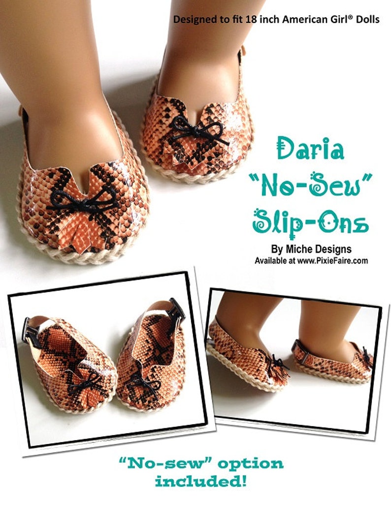 Daria Slip-Ons 18 pouces Doll Clothes Shoe Pattern Fits Dolls such as American Girl® Miche Designs PDF Pixie Faire image 3