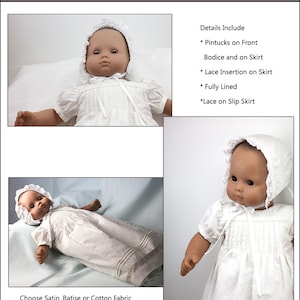 Christening Gown & Bonnet 15 Inch Doll Clothes Pattern Fits Baby Dolls such as Bitty Baby™ Baby Mine PDF Pixie Faire image 2