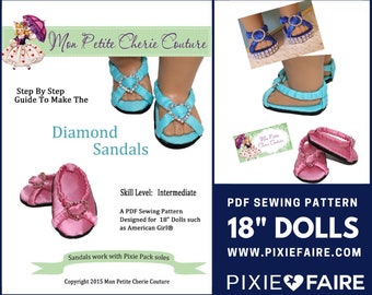 Diamond Sandals 18 inch Doll Clothes Shoe Pattern Fits Dolls such as American Girl® - Ma Petite Cherie Couture - PDF - Pixie Faire