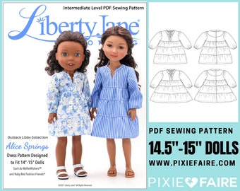 Alice Springs Dress 14.5-15 inch Doll Clothes Pattern Fits Ruby Red Fashion Friends® and WellieWishers™ - Liberty Jane - PDF - Pixie Faire