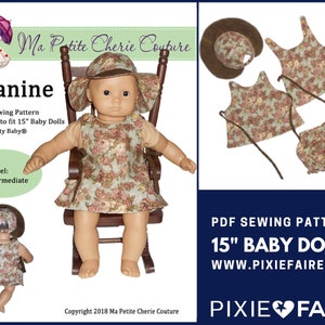 Janine 15 inch Doll Clothes Pattern Fits Baby Dolls such as Bitty Baby® and Bitty Twins® - Ma Petite Cherie Couture - PDF - Pixie Faire