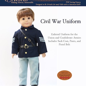 1860 uniform burgeroorlog 18 inch poppenkleertjespatroon past bij populaire 18&quot; poppen - vingerhoeden en eikels - pdf - Pixie Faire