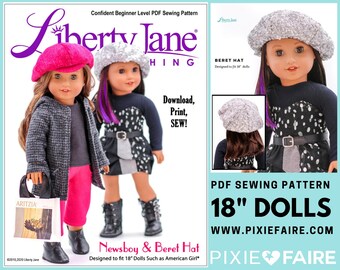 Newsboy and Beret Hats 18 inch Doll Clothes Pattern Fits Popular 18" Dolls - Liberty Jane - PDF - Pixie Faire