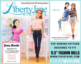 Jeans Bundle 11.5 inch Doll Clothes Pattern Fits 11 1/2” Fashion Doll  - Liberty Jane - PDF - Pixie Faire
