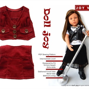 Joy Vest 19 inch Doll Clothes Pattern Designed to Fit Gotz® Dolls such as Hannah or Happy Kidz  - Doll Joy - PDF - Pixie Faire