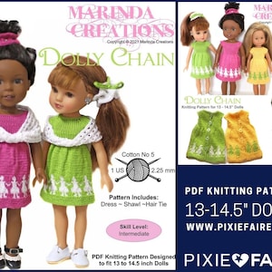 Dolly Chain 13-14.5 inch Doll Clothes Knitting Pattern Fits Dolls such as CLC, H4H, or WW - Marinda Creations - PDF - Pixie Faire