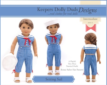 Setting Sail Nautical Outfit 18 inch Doll Clothes Pattern Fits Popular 18" Dolls - Keepers Dolly Duds - PDF - Pixie Faire
