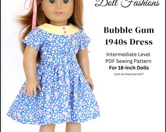 Bubble Gum 1940s Dress 18 inch Doll Clothes Pattern Fits Popular 18" Dolls - Heritage Doll Fashions - PDF - Pixie Faire