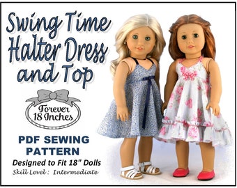 Swing Time Halter Dress and Top 18 inch Doll Clothes Pattern Fits Popular 18" Dolls - Forever 18 Inches - PDF - Pixie Faire