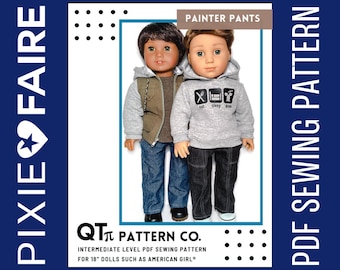 Painter Pants 18 inch Doll Clothes Pattern Fits Popular 18" Dolls - QTπ Pattern Co - PDF - Pixie Faire