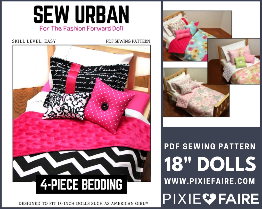Four Piece Bedding Set 18 Inch Doll Bedding Pattern Designed to Fit