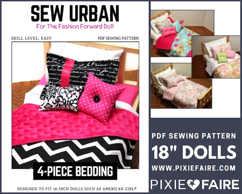 Four Piece Bedding Set 18 Inch Doll Bedding Pattern Designed Etsy