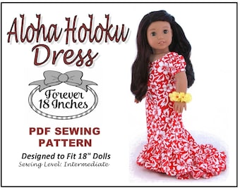 Aloha Holoku Dress 18 inch Doll Clothes Pattern Fits Dolls such as American Girl® - Forever 18 Inches - PDF - Pixie Faire