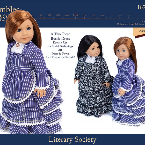 Literary Society Dress 18 inch Doll Clothes Pattern Fits Dolls such as American Girl® - Thimbles and Acorns - PDF - Pixie Faire