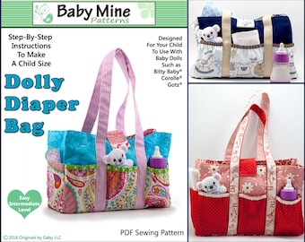 Dolly Diaper Bag 15 Inch Doll Accessory Pattern Fits Baby Dolls such as Bitty Baby™ and Bitty Twins™ - Baby Mine - PDF - Pixie Faire