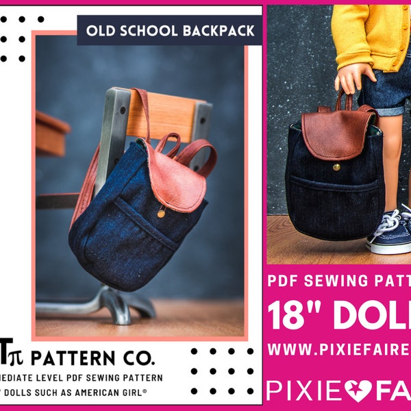 Old School Rucksack 18 Zoll Puppenkleidung Accessoire Schnittmuster passend für Puppen wie American Girl® - QTπ Pattern Co - PDF - Pixie Faire