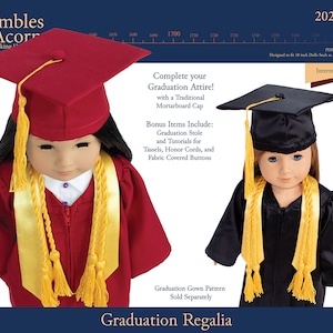 Graduation Regalia 18 Zoll Puppenkleidung Schnittmuster für beliebte 18 Zoll Puppen - Fingerhüte und Eicheln - PDF - Pixie Faire