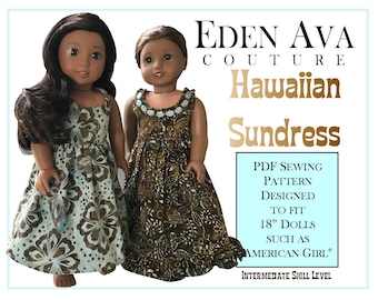 Hawaiian Sundress 18 inch Doll Clothes Pattern Fits Dolls such as American Girl® - Eden Ava Couture - PDF - Pixie Faire