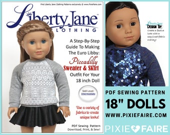 Picadilly Sweater and Skirt 18 inch Doll Clothes Pattern Fits Dolls such as American Girl® - Liberty Jane - PDF - Pixie Faire