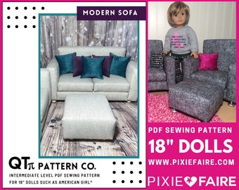 Modern Sofa Set 18 inch Doll Furniture Pattern Fits Dolls such as American Girl® - QTπ Pattern Co - PDF - Pixie Faire