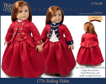 1776 Riding Habit 18 inch Doll Clothes Pattern Fits Popular 18" Dolls - Thimbles and Acorns - PDF - Pixie Faire
