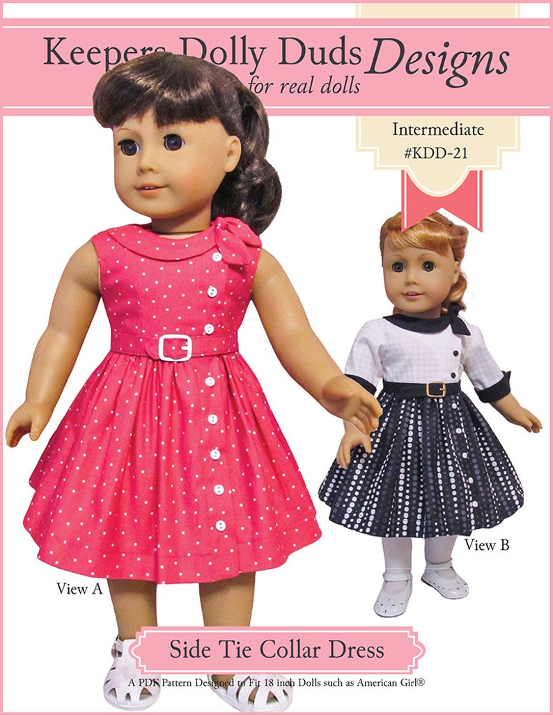 Side Tie Collar Dress 18 inch Doll Clothes Pattern Designed to Fit Dolls such as American Girl® Keepers Dolly Duds PDF Pixie Faire image 2