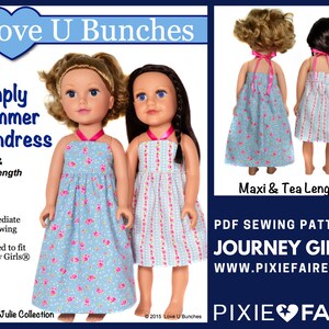 Simply Summer Sundress Doll Clothes Pattern Designed to Fit Journey Girls® Dolls - Love U Bunches - PDF - Pixie Faire