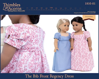 Bib Front Regency Dress 18 inch Doll Clothes Pattern Fits Dolls such as American Girl® - Thimbles and Acorns - PDF - Pixie Faire