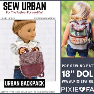 The Urban Backpack 18 inch Doll Clothes Accessory Pattern Fits Popular 18" Dolls - Sew Urban - PDF - Pixie Faire