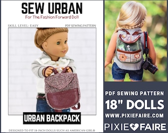 The Urban Backpack 18 inch Doll Clothes Accessory Pattern Fits Popular 18" Dolls - Sew Urban - PDF - Pixie Faire