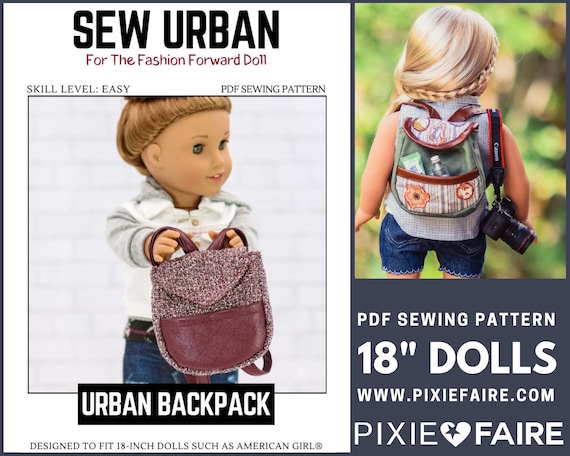 The Urban Backpack 18 inch Doll Clothes Accessory Pattern Fits Popular 18" Dolls - Sew Urban - PDF - Pixie Faire