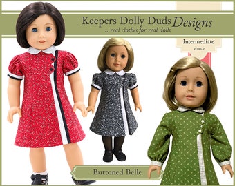 Buttoned Belle Dress 18 inch Doll Clothes Pattern Designed to Fit Dolls such as American Girl® - Keepers Dolly Duds - PDF - Pixie Faire