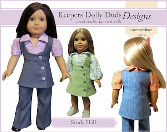 Study Hall Pantsuit and Jumper 18 inch Doll Clothes Pattern Fits Popular 18" Dolls - Keepers Dolly Duds - PDF - Pixie Faire