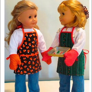 Holiday Baker Apron and Oven Mitts 18 inch Doll Clothes Pattern Fits Popular 18&quot; Dolls - Flossie Potter - PDF - Pixie Faire