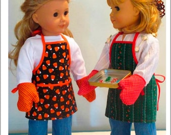 Holiday Baker Apron and Oven Mitts 18 inch Doll Clothes Pattern Fits Popular 18" Dolls - Flossie Potter - PDF - Pixie Faire