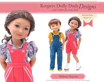 Bibbed Playsuit and Blouse 15 inch Doll Clothes Pattern Fits Dolls such as Ruby Red Fashion Friends® - Keepers Dolly Duds -PDF- Pixie Faire