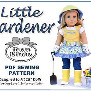 Little Gardener 18 inch Doll Clothes Pattern Fits Popular 18&quot; Dolls - Forever 18 Inches - PDF - Pixie Faire