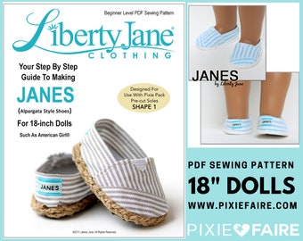 JANES Shoes 18 inch Doll Clothes Pattern Fits Popular 18" Dolls - Liberty Jane - PDF - Pixie Faire