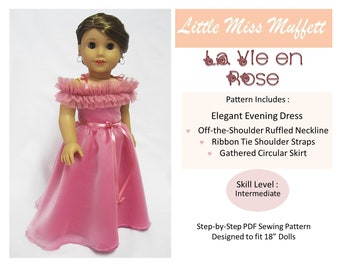 La Vie en Rose Dress 18 inch Doll Clothes Pattern Fits Dolls such as American Girl® - Little Miss Muffett - PDF - Pixie Faire