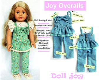 Joy Overalls 18 inch Doll Clothes Pattern Fits Dolls Such as American Girl® - Doll Joy - PDF - Pixie Faire