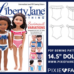 Swimsuit Variations 14.5-15 inch Doll Clothes Pattern Fits WellieWishers™ and Ruby Red Fashion Friends™- Liberty Jane - PDF - Pixie Faire