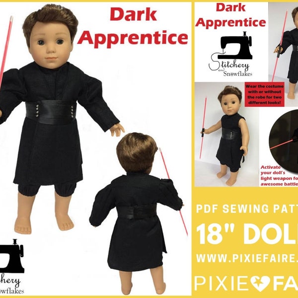 Dark Apprentice 18 inch Doll Clothes Pattern Fits Dolls such as American Girl® - Stitchery And Snowflakes - PDF - Pixie Faire