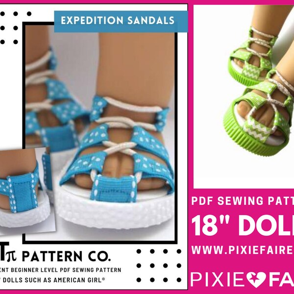 Expedition Sandals 18 inch Doll Clothes Shoe Pattern Fits Dolls such as American Girl® - QT Pi Pattern Co - PDF - Pixie Faire