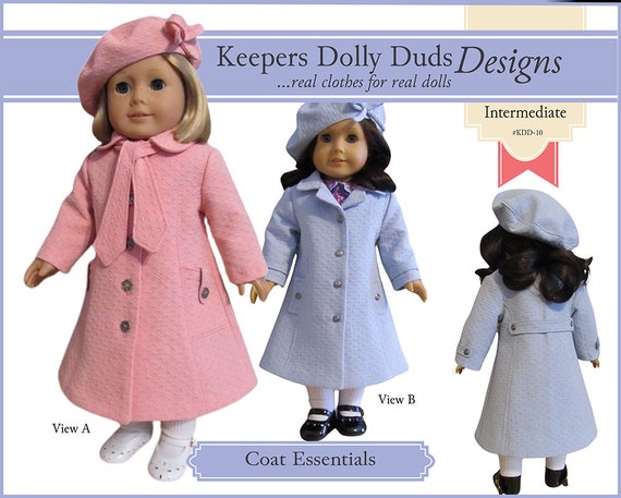 Coat Essentials 18 inch Doll Clothes Pattern Designed to Fit Popular 18" Dolls - Keepers Dolly Duds - PDF - Pixie Faire